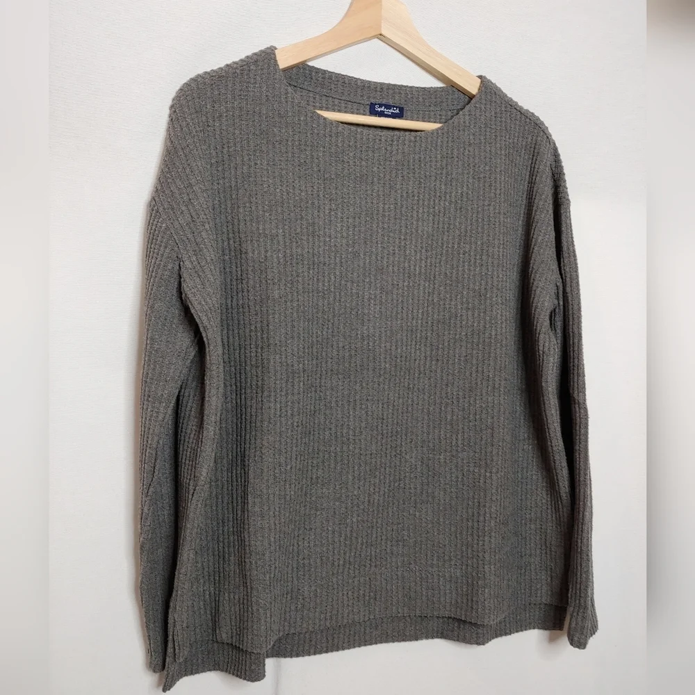 Splendid Long Sleeve Waffle Knit Top Charcoal Gray Relaxed Boxy Fit Small - Picture 4 of 7